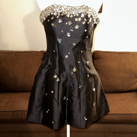 NDS the label Black Strapless Dress with Jewel and mirror Embellishments